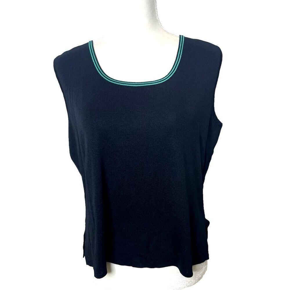 Ming Wang Sz L Black Green Round Neck Shell Tank Top Sleeveless Acrylic Knit